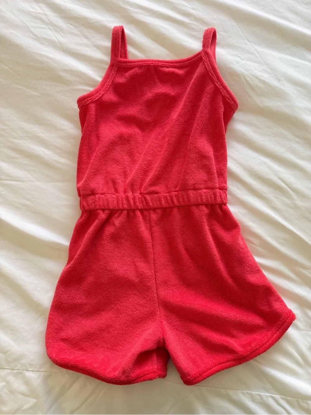 New With Tags: Girls Terry Romper in Bright Red. Size: 4T